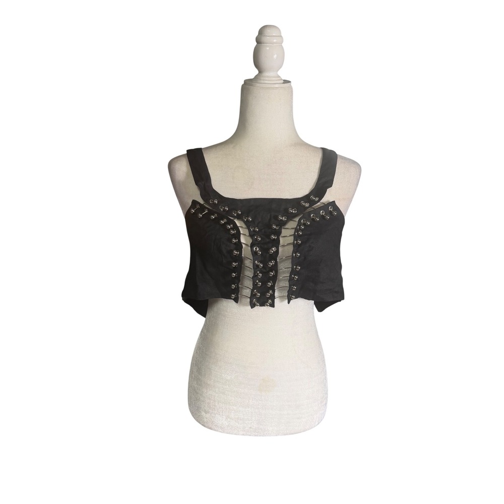 Millau Black Safety Pin Cutout Crop Top Goth Punk XS